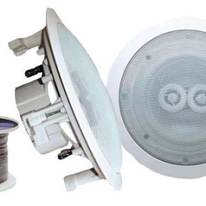 Pair of 6.5'' In-Ceiling (Dual Channel) Weather Proof Speakers + 100 ft. Spool Speaker Wire (KTWRC62W)