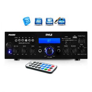 Bluetooth Stereo Amplifier Receiver, FM Radio, USB & SD Memory Card Readers, Aux (3.5mm) Input, Digital LCD Display, Microphone Inputs, 200 Watt (PDA6BU)