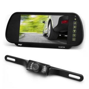 Backup Camera & Rearview Monitor Parking Assist System, Waterproof Night Vision Cam, 7'' LCD Display Built-into Mirror Assembly, Distance Scale Lines, Swivel Angle Adjustable Cam (PLCM7200)