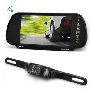 Bluetooth Mirror Mount Visual Driving Parking Assist System with Backup Reverse Camera and 7'' Display Monitor, Hands-Free Talking, Distance Scale Lines, Night Vision Waterproof Cam, Swivel Angle Adjustable (PLCM7300BT)