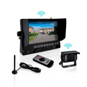 Wireless Weatherproof Rearview Backup Camera & Monitor Video System, Commercial Grade, Night Vision Camera, 7'' Display, Dual DC 12-24V for Bus, Truck, Trailer, Van (Ability to Connect up to 4 Cameras) (PLCMTR82WIR)