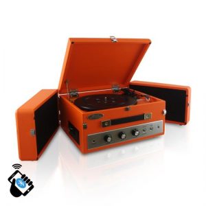 Retro Vintage Classic Style Bluetooth Turntable Record Player with Vinyl-to-MP3 Recording (Orange) (PLTT82BTOR)