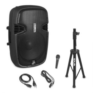 Bluetooth Active-Powered Loudspeaker Cabinet - Wireless Music Streaming PA Speaker System, FM Stereo Radio, USB/SD Readers, 1500 Watt, 15'' Subwoofer (Includes Speaker Stand, Wired Microphone) (PPHP155ST)