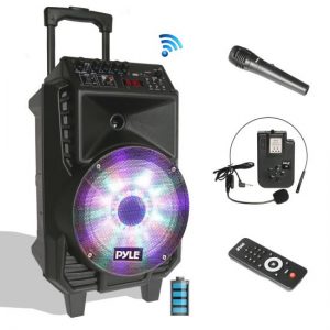 Portable PA Speaker & Microphone System, Bluetooth Wireless Streaming, Built-in Rechargeable Battery, Dancing DJ Party Lights (Includes Wired & Headset Mics) (PPHP816WMU)