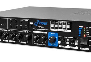 375 Watt PA Amplifier with 5 Mic Inputs, Mic Talk-Over Function, USB & Micro SD Card Readers, AUX Input & 4 Ohm, 8 Ohm, 70V, 100V Outputs (PT730U)