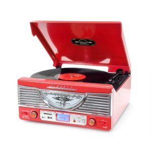 Vintage Classic-Style Turntable Vinyl Record Player with MP3 Computer Recording Ability, USB/SD Readers, Built-in Stereo Speakers, AM/FM Radio (PTR8UR)