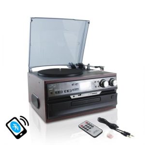 Vintage Classic Style Bluetooth Turntable Vinyl Record Player with Vinyl-to-MP3 Recording (PTTCDS72UBT)
