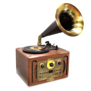 Vintage Classic Style Turntable Horn Phonograph with Bluetooth, AM/FM Radio, CD Player & USB Reader (RBPVNP30BT)