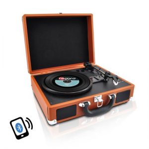 Portable Vintage Classic-Style Bluetooth Turntable System with Vinyl-to-MP3 Recording, Built-in Speakers & Rechargeable Battery (PVTTBT6BR)