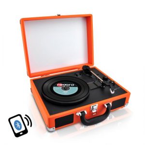 Portable Vintage Classic-Style Bluetooth Turntable System with Vinyl-to-MP3 Recording, Built-in Speakers & Rechargeable Battery (PVTTBT6OR)