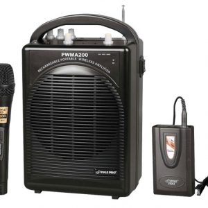 Portable PA Speaker & Microphone System Kit | FM Stereo Radio (Includes Beltpack, Handheld, Headset & Lavalier Mics) (PWMA200)