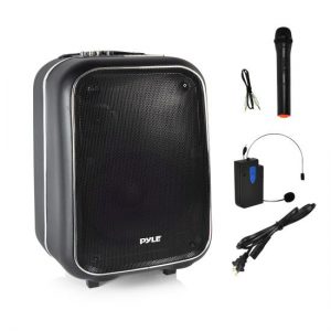 Portable PA Loudspeaker Bluetooth Stereo Speaker System, Karaoke Microphone Talkover, MP3/USB/Micro SD/FM Radio (PWMA825BT)