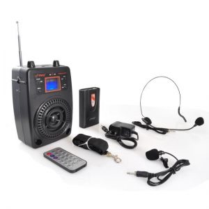 Portable PA Speaker System, Microphone & Music Player, FM Radio, Includes Lavalier/Headset Mics (PWMA83UFM)