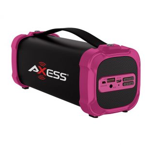 AXESS Indoor/Outdoor Bluetooth Media Speaker 3.5mm Line-In Jack Rechargeable Battery Subwoofer Pink SPBT1073PK